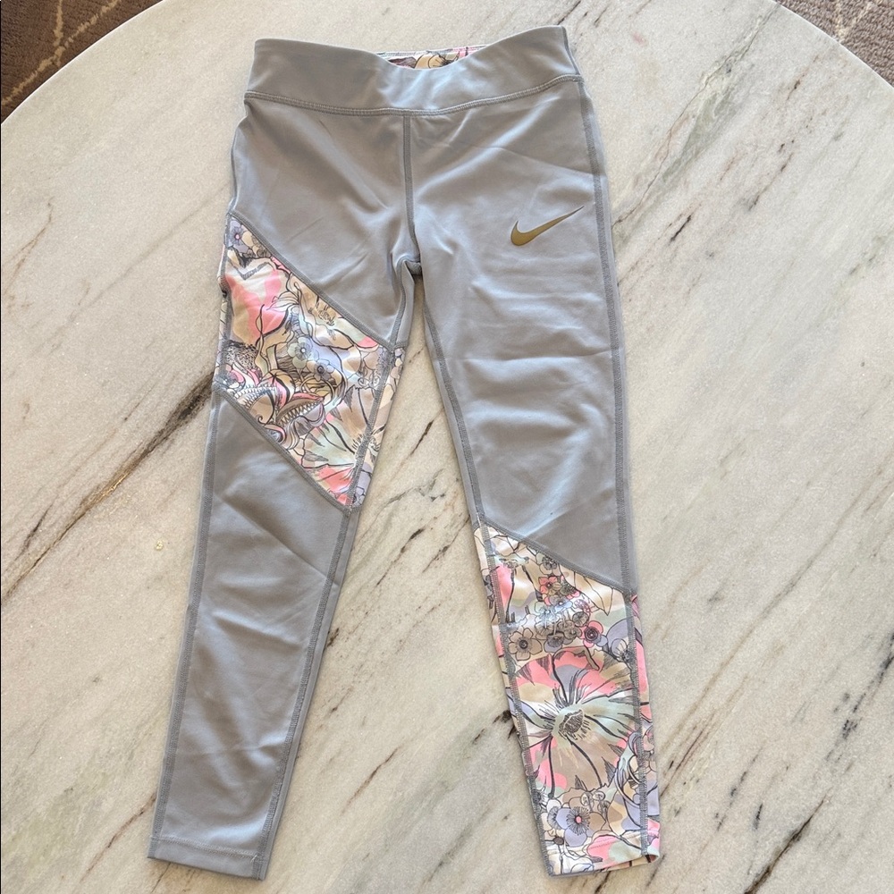 Nike Gray Leggings with Pink Floral Panels